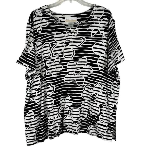 Alfred Dunner Striped Floral Short Sleeve Blouse 2X - Picture 1 of 9